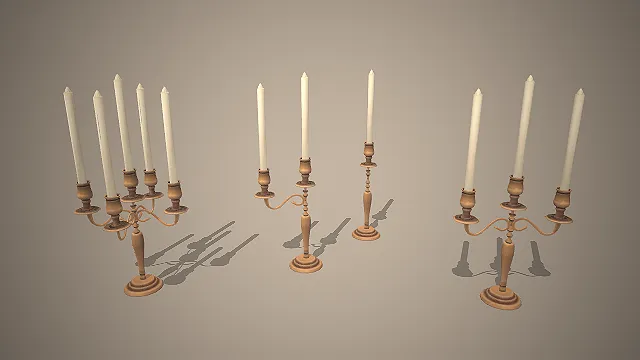 烛台组合  白色蜡烛  写实模型  餐桌陈设