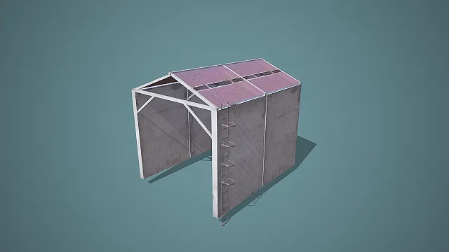 带环形爬梯混凝土侧墙彩钢顶棚屋 3D 低多边形场景模型