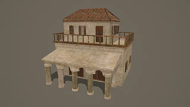 复古石质两层民居3D模型