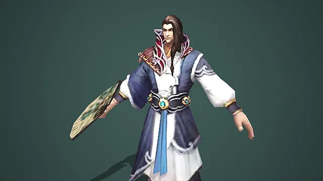 蓝白锦袍持扇江湖侠士角色模型