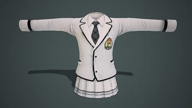 韩系校园女生校服模型 ，清新学院风制服套装3D模型