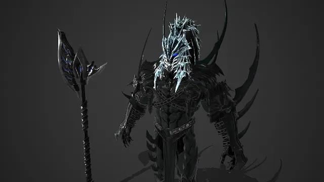 棘刺战装  邪异战甲  游戏角色  巨斧  冷冽造型  冷硬质感  凛冬元素