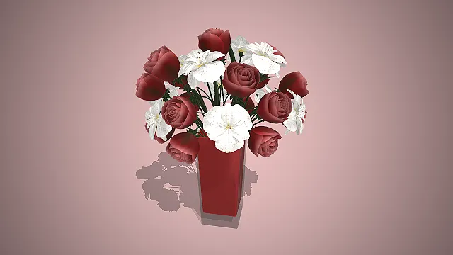 酒红色方柱  百合混插花束  餐桌装饰摆件  饱满花簇层次