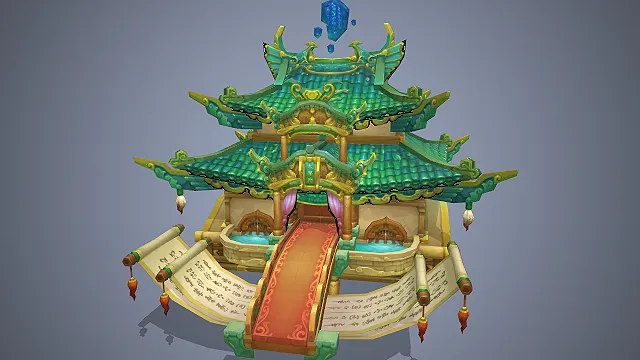中式太学府  飞檐翘角  书卷卷轴  书院场景