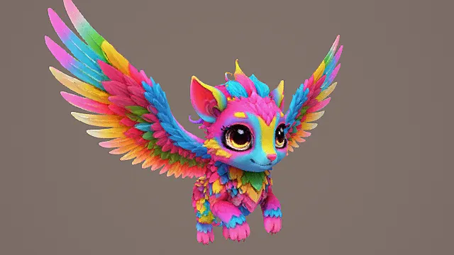 奇幻风格彩虹飞猫神兽3D模型