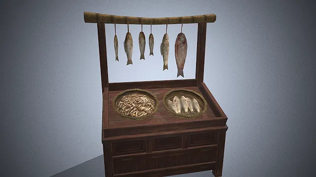 一个写实风格的3D古风鱼摊模型