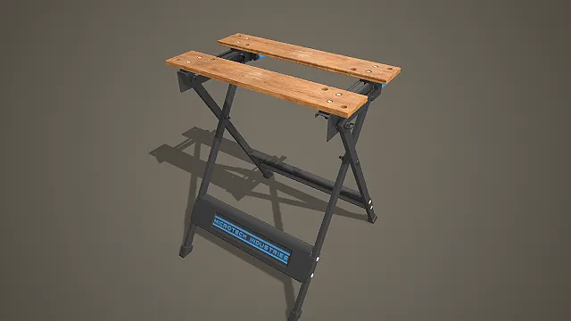 蓝黑配色折叠式木质台面木工夹锯工作台 3D 模型