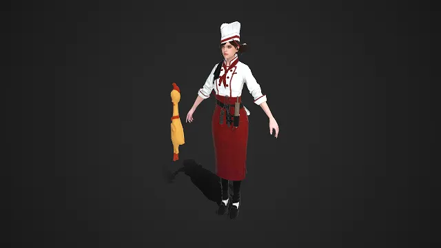 厨娘  3D 模型  次世代角色  红白色系  制服  尖叫鸡