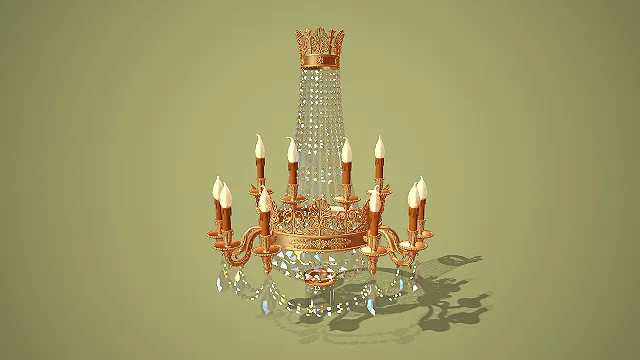 欧式宫廷金色水晶十臂烛台吊灯场景装饰模型