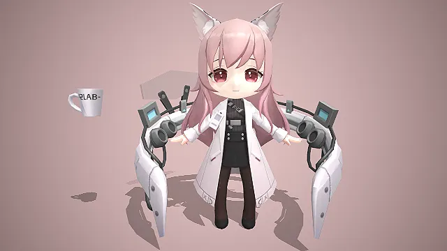 粉发狐耳  科研风  机械义肢  兽耳娘