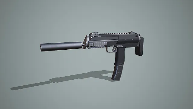 消音战术 MP7 风格冲锋枪 3D 模型 现代军事近战枪械道具