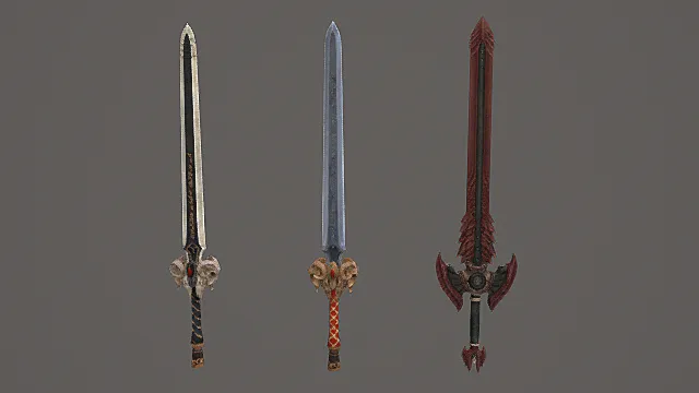 恶魔邪能长剑游戏武器套装3D模型