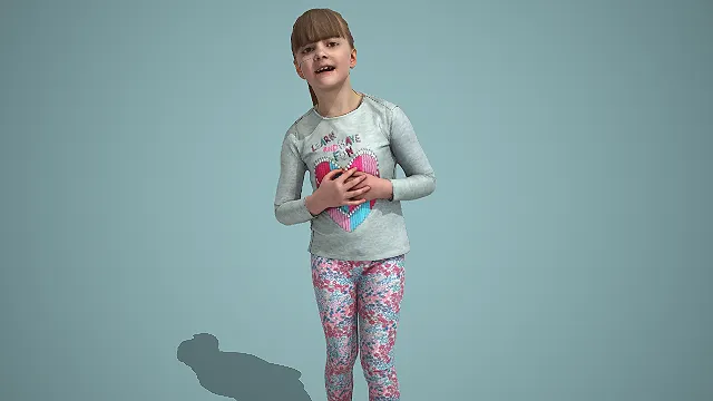 爱心印花长袖少女双手捧胸动态 3D 模型