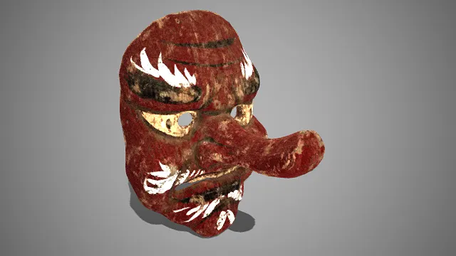 日式传统  天狗面具  长鼻天狗造型  木面具  民俗  艺术特征  文化符号