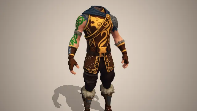 男士黄色长袍无袖外套，蓝色围巾