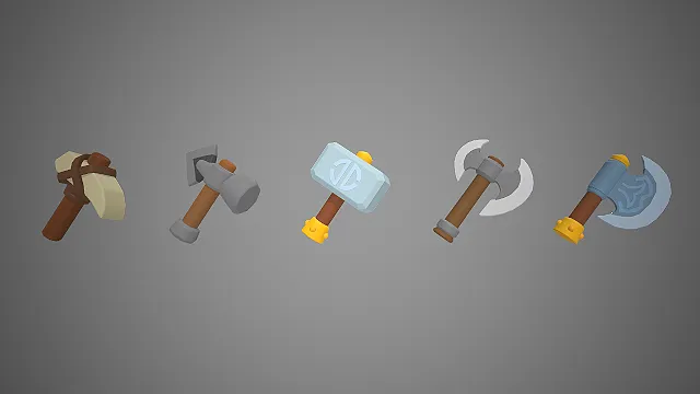 冷兵器套装  卡通斧锤武器组  近战武器  奇幻冒险装备