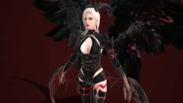 黑羽赤纹  暗黑奇幻风格  3D 女性角色模型  恶魔  哥特风  邪魅  紧身装  黑红配色