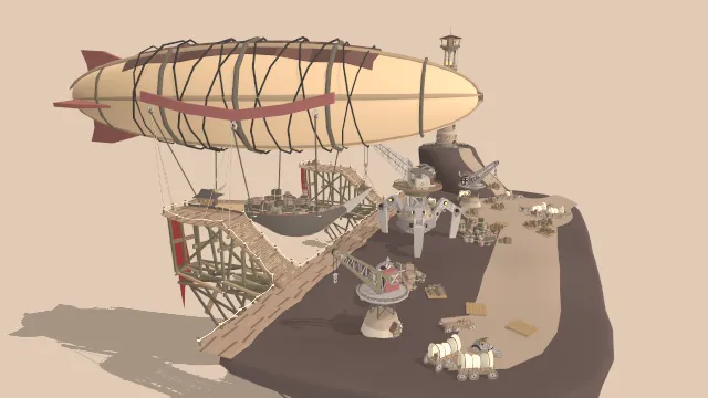 飞艇港口飞船场景货物建筑