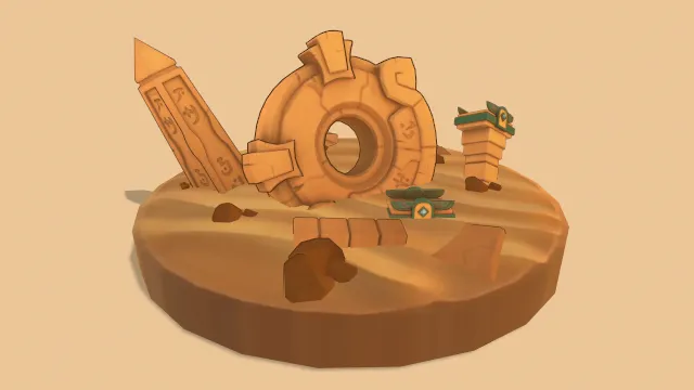 卡通风格沙漠遗迹摆件模型场景