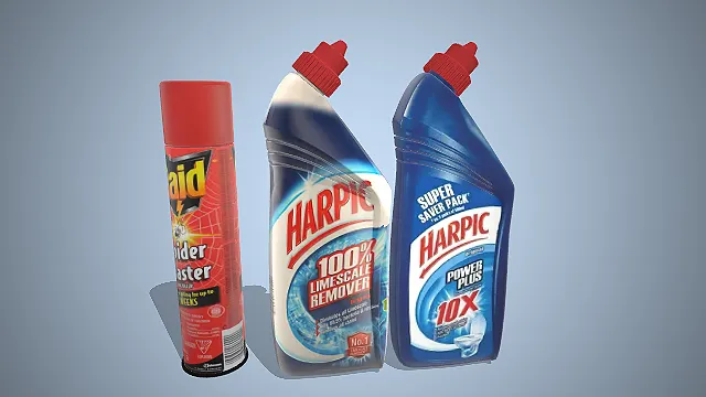 一组满足厨卫清洁与除虫需求清洁用品的3D模型