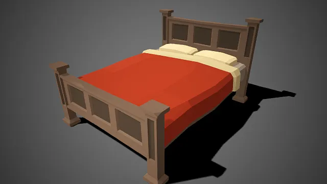 低多边形  双人床  镂空栏板设计  温暖质朴  温馨居家属性  卧室家具  