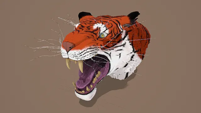 3D卡通风格猛虎头像模型，创意设计（3D动物头像、卡通风格、威猛卡通风，动物主题）