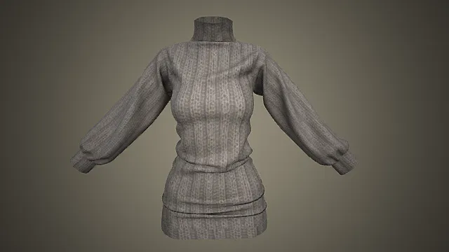 复古链条纹高领收腰裙模型