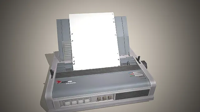 一台灰色的具备复写打印功能的商用针式打印机模型