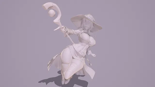 3D卡通风格女魔法师角色模型，创意设计（3D角色、卡通风格、神秘优雅，奇幻/角色主题，物品元素）