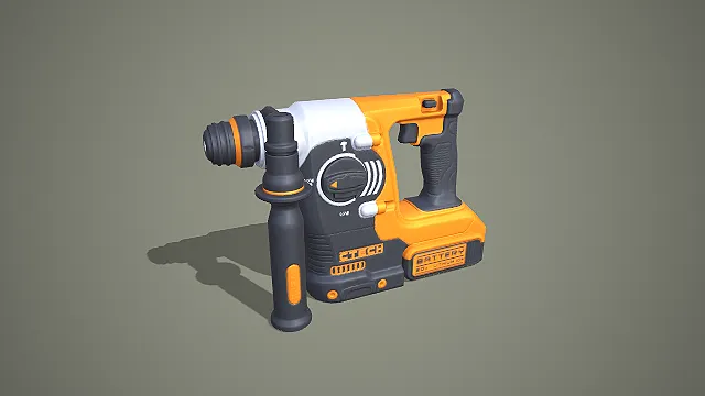橙灰黑三色锂电多功能电锤 3D 低多边形冲击工具模型