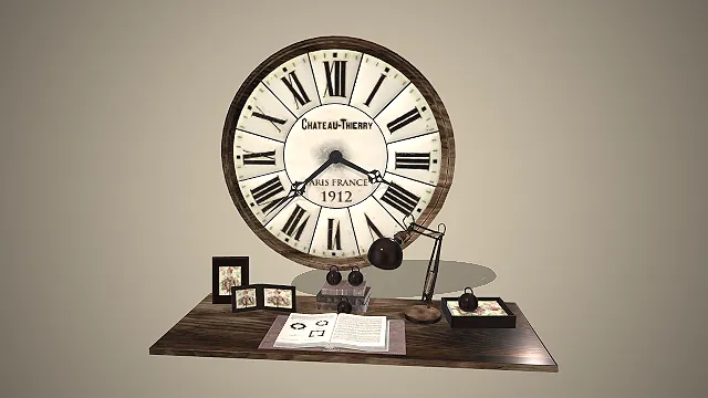 复古法式书房  怀旧办公场景  巴黎风格挂钟  做旧质感