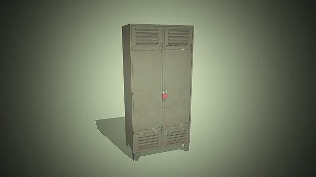 一个复古做旧风格的双门铁皮储物柜3D模型