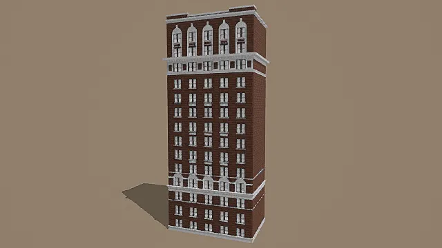 复古新古典风红砖装饰摩天楼3D模型