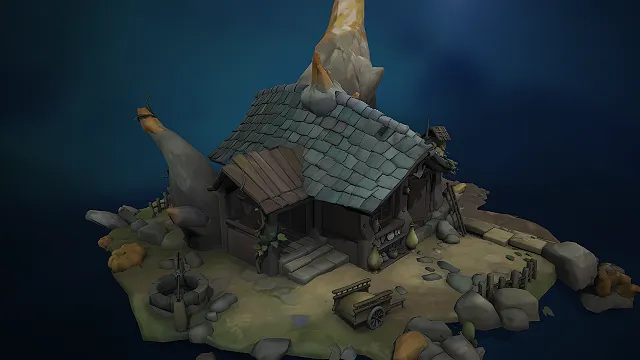 卡通风格孤岛小屋  奇幻游戏场景  田园生活道具  童话场景