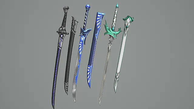 科技仙风刀剑游戏武器套装3D模型