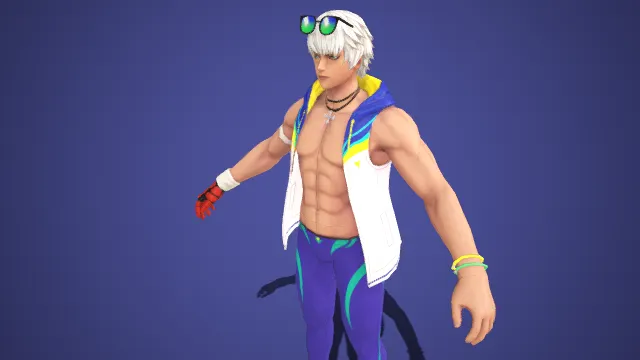 潮流风格  炫彩墨镜  随性张扬  白蓝黄拼色  肌肉  蓝紫紧身裤  运动装  运动竞技  休闲格斗