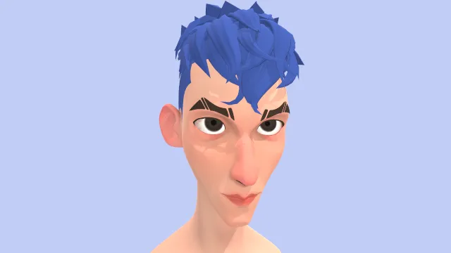 卡通风格化人脸蓝色头发人头像