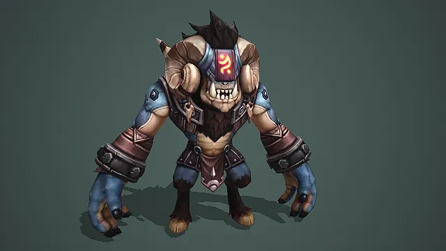 额带符文的蓝皮羊角巨魔人游戏怪物 BOSS 模型