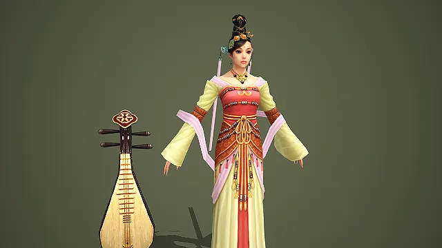 持琵琶的古风温婉乐伎女性游戏角色模型