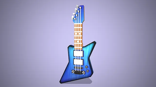 一个卡通风格的3D电贝斯模型，充满摇滚感