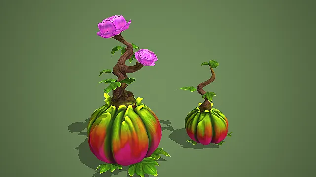 紫玫绿球茎奇幻植物组合 3D 模型