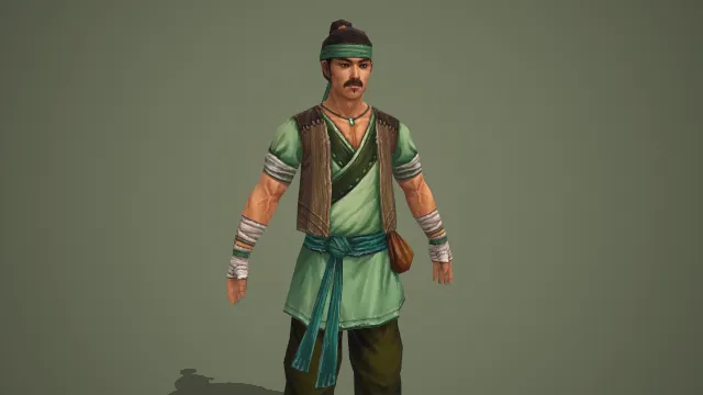 古风绿衣江湖汉子游戏 NPC 角色模型