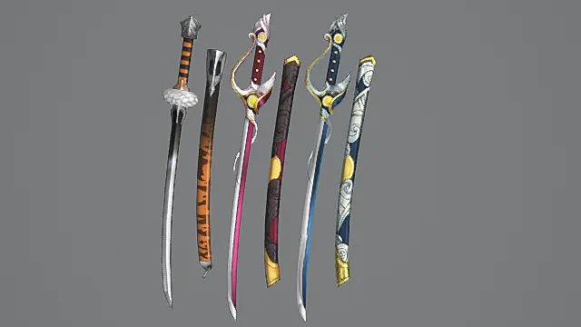 萌系奇幻刀剑游戏武器套装3D模型