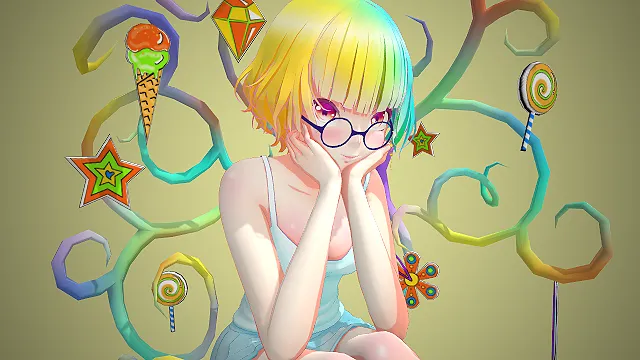 渐变短发  圆框眼镜  托腮少女  清新吊带