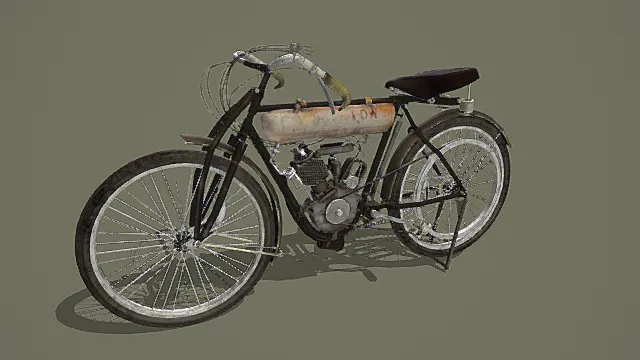 卡通风格复古早期摩托原型车3D模型