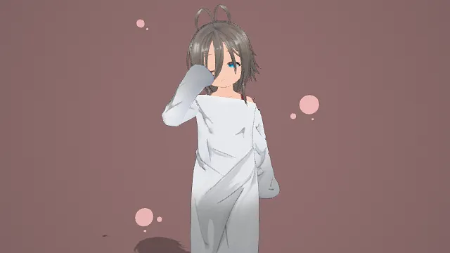   3D卡通风格睡袍少女角色模型，创意设计（3D角色、卡通风格、可爱风，角色设计主题）