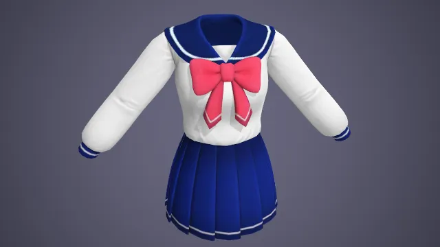 蓝白水手服百褶裙款（蝴蝶结 蓝白领 长袖 百褶）