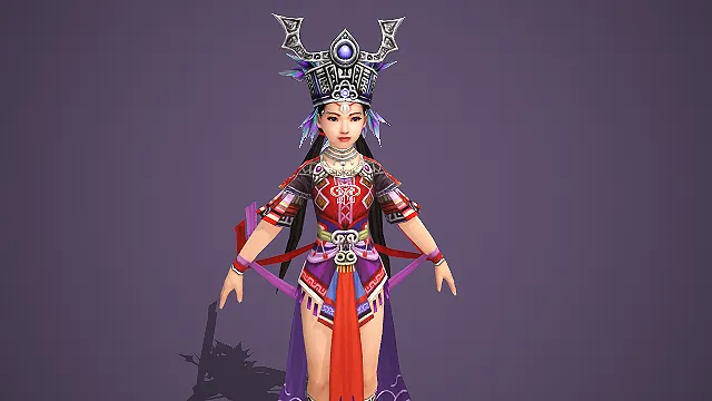 戴华丽银饰头冠的苗疆女祭司游戏 3D 模型