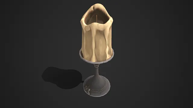 复古风格  残烛道具  米黄色蜡烛  旧铜质感底座  陈旧  场景道具