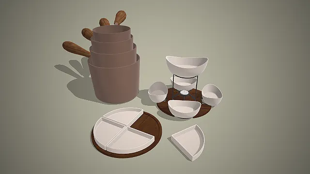 一组简约风厨房餐具的3D模型